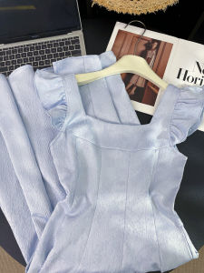 Elegant Commuter Lazy Square Collar Mini Dress Women Summer Fashion Long Skirt Vintage Style Cotton Material Maxi Dress