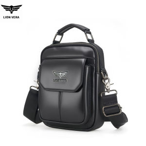 LION VERA Mens Genuine Leather Shoulder Bag Multifunctional 7.6-inch Tablet Handbag Retro Casual Crossbody Bag Cowhide