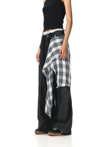 Vintage American Style Shirt Patchwork Loose Wide Leg Jeans Womens Loose Fit Straight Cut Trousers Casual Wear All Seasons