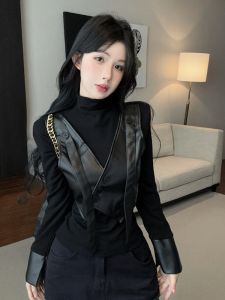 เสื้อเชิ้ตคอสูงครึ่งตัวผู้หญิงสไตล์สตรีทแฟชั่น ทรงสลิมฟิต แขนยาว ผ้าไหม ทรงเข้ารูป ทรงปกติ ระบายอากาศได้ดี