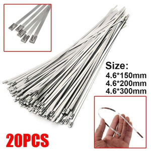 20Pcs Stainless Steel Metal Cable Ties Length 150/200/300mm Self-sealing Cable Zipper Tie Multi-Purpose Metal Exhaust Wrap Sealing Tie Stainless Steel Engagement Rings - Lazada