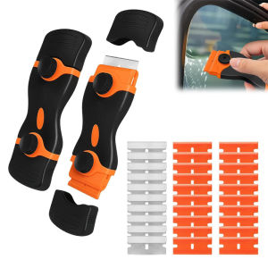 Double Edged Window Scraper Tool Non Scratch with Metal/ Plastic Blades Multi-Surface Paint Labels Scraper Oven Cleaning Tool