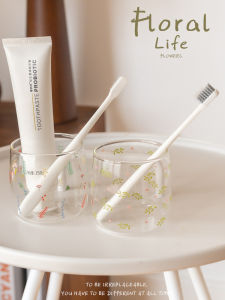 Cốc Chải Răng Thủy Tinh Borosilicate Họa Tiết Hoa Cho Phòng Tắm Kiểu Tươi Mới Dùng Tại Nhà Cốc Đựng Nước Súc Miệng Cho Nữ
