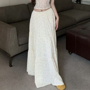 VKSOD | Summer Floral Lace Halter Neck Loose Fit Womens Top And Skirt Set Vacation Style Sweet Bone Fishnet Tube Top Bottom Half Skirt