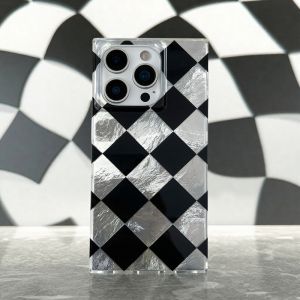 Fashionable Simplistic Silver Paper Rhombus Pattern Square Angle Edge Phone Case for Apple iPhone 16 pro Max Anti-Fall Protection 15 New Model 14 Dual Layer Unique Design