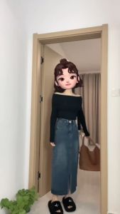 Premium-Rok Biru Highwaist Kasual Rok Jeans A-line Midi jumbo size 5XL skirt split depan fashion wanita