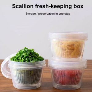 JD Home 🇲🇾 [Ready Stock] ❤ Square Drain Sealed Box Scallion Ginger Garlic Onion Airtight Food Container Kitchen Storage Box Square Refrigerator Fruit And Vegetable Fresh-keeping Double Layer Storage Box/ 方形葱花沥水收纳盒