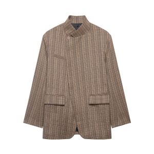 Women Vintage Striped Button  Suit 2026 Spring Newn Chic Office Suit Women Elegant Hight Street Jacket