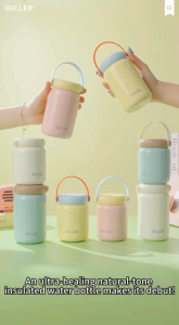 DILLER 280ml Vacuum Insulated Bottle with Handle | Hot & Cold Stainless Steel Mini Thermal Bottle for Kids School & Tra