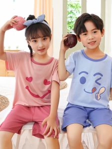 Childrens Modal Sleepwear Summer Thin Short Sleeve Shorts Ice Silk Large Size Home Clothes Set Cartoon Style Moisture Wicking