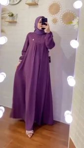 Gamis Wanita Long Dress Busui Bahan Crinkle Airflow Adem Dan Lembut