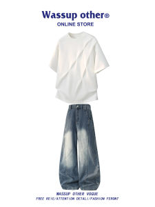 American Pleat Structure Loose Short Sleeve Men Set
