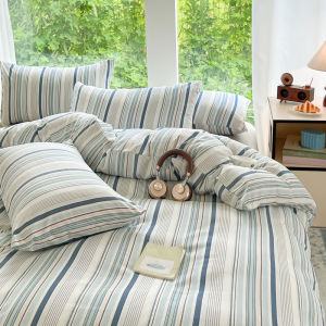3-piece Two-tone color strip  bed cover (1* bed cover +2* pillowcase no filling) Soft comfortable and breathable bedding