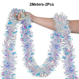 2/4M Christmas Colorful Ribbon Garland DIY Cane Tinsel Ribbons Xmas Tree Hanging Pendent Wreath Ornaments Home Party Supplie