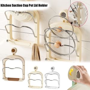 DETER CAPITAL60DE1 Suction Cup Pot Lid Holder Wall Mounted Punch-Free Pot Lid Rack Cream Style Multi-Layer Kitchen Storage Rack