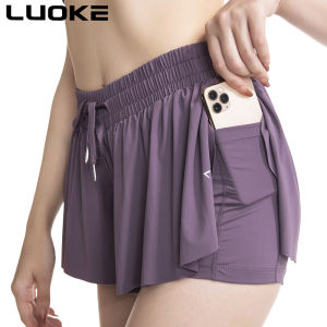 Luokeกีฬาสั้นผู้หญิงบางระบายอากาศลายโยคะเพาะกายออกกำลังกายสวมใส่กางเกงขาสั้น