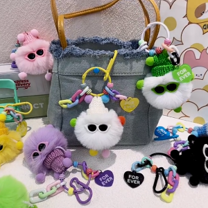 Gantungan Tas Boneka Cute Coal Balls & Pet Little Monsters Bag Charm Phone Keychain Monster Fluffy With Matching Patch Gantungan Kunci Boneka Untuk Motor Mobil Gantungan HP Rantai BRG