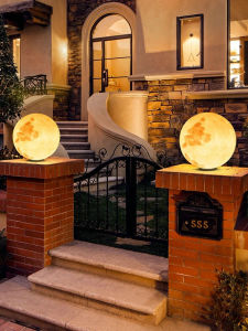 Solar Pillar Lamp Outdoor Waterproof Garden House Courtyard round Moon Light Gate of Bounding Wall Electric Pillar Lamp