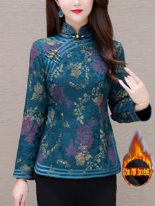 Áo Sơ Mi Cải Tiến Phong Cách Trung Hoa Dày Dặn Có Lót Lông Cừu Cổ Điển Cho Phụ Nữ Mẹ Thời Trang Thường Ngày Mùa Đông Trang Phục Truyền Thống Trung Hoa