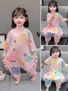 เสื้อผ้าเด็กผู้หญิง ชุดนอน ชุดนอนแบบสวมหัว แขนสั้น ผ้าโมดอล ระบายอากาศได้ดี ป้องกันการเตะ ชุดนอนฤดูร้อนสำหรับเด็กอายุ 1-7 ปี
