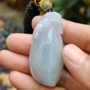 Crafted with Pixiu On Fuku Melon Burmese Natural Type A Jadeite Jade as Pendant QIC labs approved certificate weighs 34.54 grams measurement 47.3 * 22.2 * 16.5 mm (pendant315)