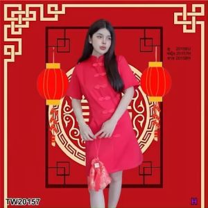36 เดรสกี่เพ้าคอจีน แขนสั้น Chinese neck cheongsam dress short sleeves
