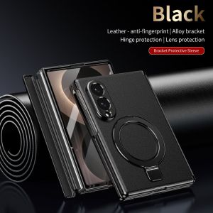 Magnetic Bracket Phone Case for Samsung Galaxy Z Fold 8 Ultra 7 6 5 Luxury Leather Hinge Full Screen Glass Drop Protection Cover
