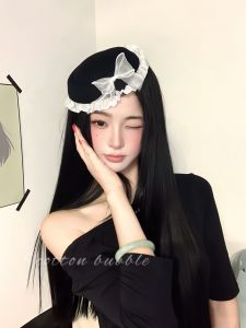 Black Lace Butterfly Knot Hair Clip Korean Style Sweet College Uniform Atmosphere Side Clip Hat Fashionable Hair Accessories