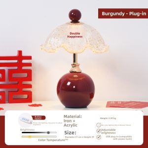 HAOXIANGJIA | Elegant Red Joyous Wedding Bedside Lamps