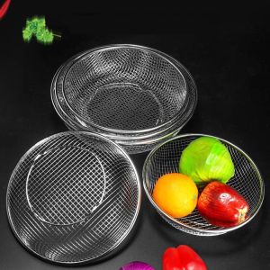 MeowBee Keranjang Saringan Stainless Tirisan Peniris Minyak Goreng Gorengan Bulat Buah & Sayur Besi Anti Karat Oil Strainer