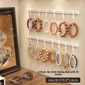 Wall-Mounted Jewelry Storage Rack Handmade Beads Bracelet Holder Gold Necklace Hook Display Stand Walnuts Buddha Seeds