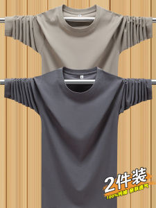 100 ผ้าฝ้าย เสื้อยืดแขนยาวผู้ชาย หลวม คอกลม ฤดูใบไม้ผลิ ฤดูใบไม้ร่วง สีพื้นเรียบง่าย ไซส์ใหญ่ เสื้อเบสิก สีดำ สีขาว