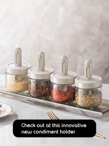 Condiment Container Glass Spice Seasoning Jars with Retractable Spoon