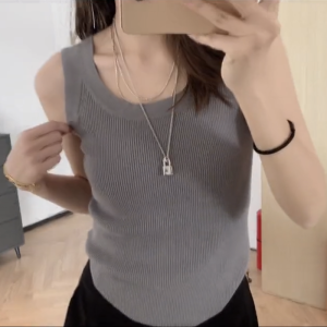 Áo Ba Lỗ Unisauce Không Tay Dệt Kim Unisauce Dành Cho Nữ Áo Ba Lỗ Mùa Hè Áo Ba Lỗ Ngắn Màu Trơn Áo Ba Lỗ Unisauce