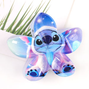 กิ๊บติดผมอะคริลิคการ์ตูนสติทช์จากดิสนีย์น่ารักสำหรับเด็กผู้หญิง กิ๊บติดผมเย็บติดรูปฉลาม อุปกรณ์เสริมผม กิ๊บสติทช์ ของขวัญวันเกิด/คริสต์มาส