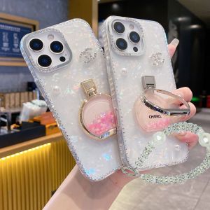 【New】Frame & Bezel Diamond Series Quicksand Perfume Bottle Holder IMD Phone Case with Bracelet For iPhone 11 12 13 14 15 16 Series