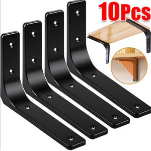 10pcs Metal L-Shaped Corner Brackets / 90 Degree Loft Style Shelf Bracket / Black Heavy Duty Wall Shelf Support / Rustproof Fixing Right Angle Corner Brace for Floating Shelf Cabinet Drawer