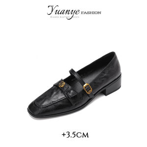 Yuanye Soft Mist French Style Genuine Leather Mary Jane Flat Heel Womens Shoes Square Toe Fashionable Casual Footwear