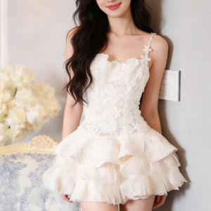 French Style Lace Embroidery Straps Evening Dress