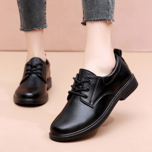 Work Shoes Womens Pure Black Non Slip Waterproof Soft-Soled Spring & Fall Kitchen Special Shoes Formal Wear Work Leather Shoes Professional Shoes