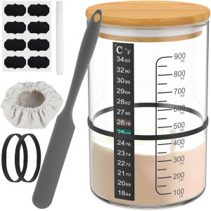 900ML/1.5L Sourdough Starter Jar Kit Glass Sourdough Starter Containers Kit with Spatula Cloth Cover Sourdough Bread Starter Set