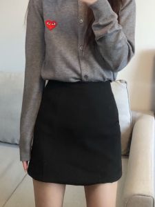 กระโปรงสั้นทรงเอเอวสูงสีดำ ผ้าขนสัตว์ ทรงเข้ารูป กระโปรงสั้นสีเทา กระโปรงสั้นทรงเอเข้ารูปสำหรับผู้หญิง ฤดูใบไม้ร่วง/ฤดูหนาว