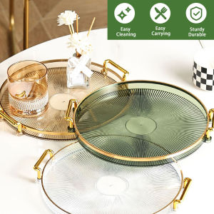 Round Serving Decorative Tray Plastic Serving Tray Kitchen Storages Decor for Party Coffee Table for Living Room Bathroom