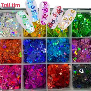 12 Chiếc Phấn Nhũ Hình Trái Tim/Lá Phong/Bướm Phấn Trang Trí Móng Tay Hình Số Phấn Nhũ Lấp Lánh Hologram Cho Ngày Lễ Tình Nhân