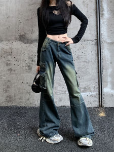 American StyleVintage High WaistBell Bottom Denim JeansFor WomenDistressed Long PantsComfortable Loose FitMens Fashion 42 Streetwear