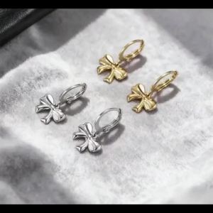 Fashion Bow Hanging Earrings Stainless Steel Romantic Ladies Bow Earrings Flat Head Narrow Ear Buckle Party Jewelry Gifts