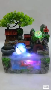 น้ำพุตกแต่งสวนสไตล์จีนสำหรับห้องนั่งเล่น MJY พร้อมตู้ปลาเรซิ่น น้ำพุตั้งโต๊ะ พร้อมส่ง