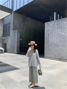 QIAONIAOGE | Linen Wide Leg Nine-Piece Pants Womens High-End Summer Cool Breathable Floral Pattern Small Size Casual Loose Fit Trousers