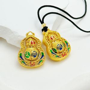 Handmade Sand Gold Five Fortunes Gourd Necklace Eight Treasure Compass Lucky Charm DIY Ancient Style Jewelry Accessories Materials