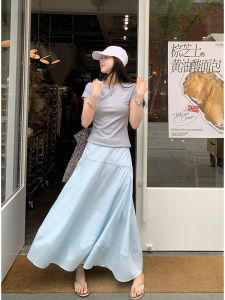 EKOOL High Waist Silk Half Skirt Women Summer Elastic Waist Loose Versatile Slimming Long Draping A-Line Skirt Korean Style